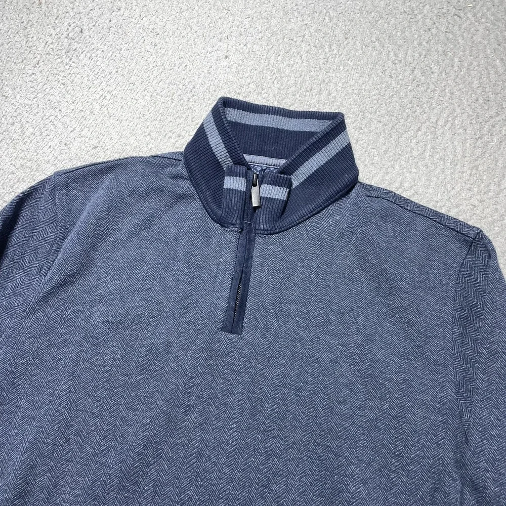 Hammer Made Sweater Mens Large Blue Herringbone 1/4 Zip Mock Neck Knit Pullover